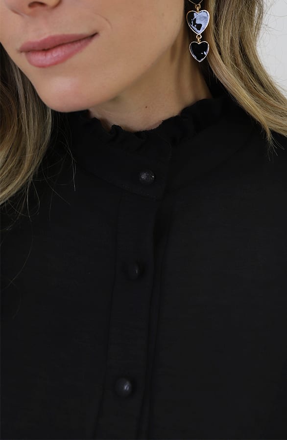 Elegant Ruffle Neck Blouse Zwart – kleding — foto 11