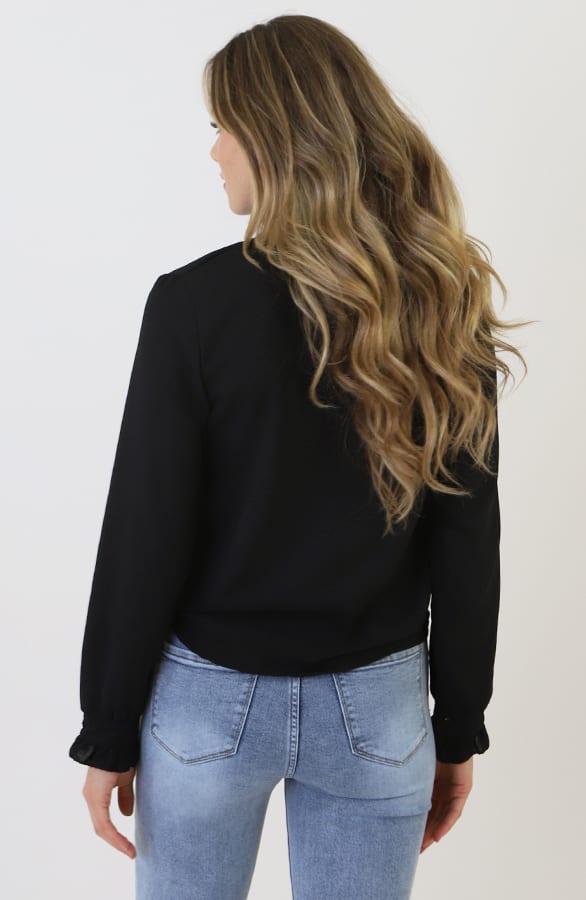 Elegant Ruffle Neck Blouse Zwart – kleding — foto 10