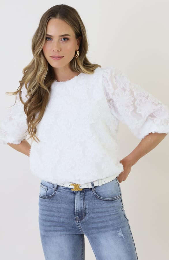 Franje Pofmouwen Top Ecru – kleding — foto 5