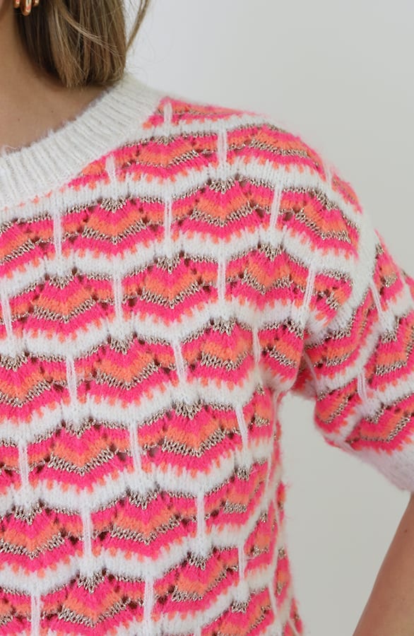 Gebreide Detail Top Print Fuchsia Oranje – truien — foto 8