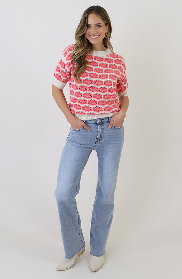 Gebreide Detail Top Print Fuchsia Oranje – truien — foto 9