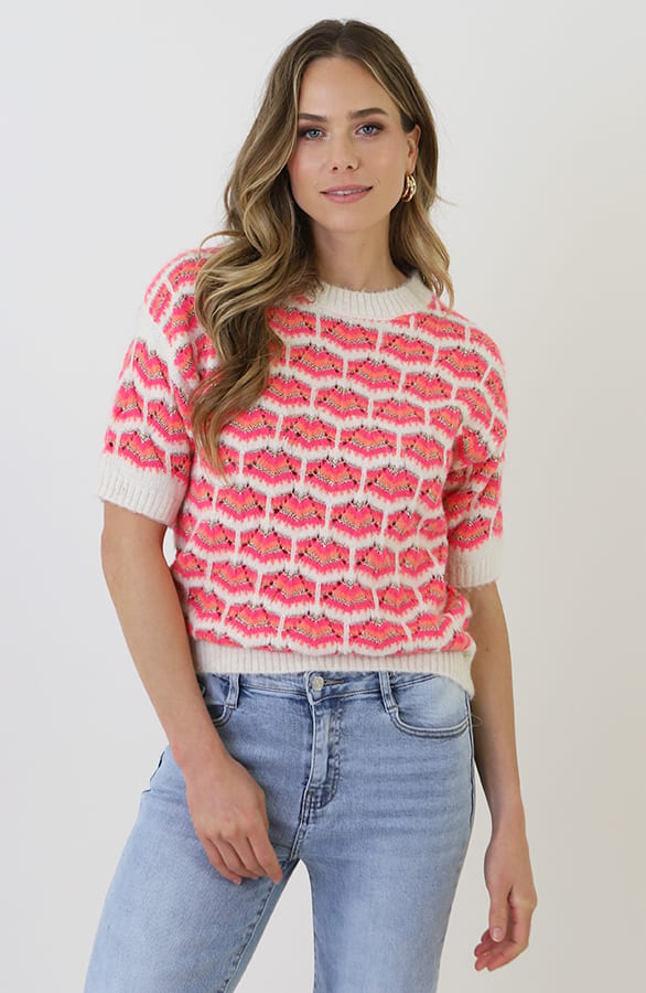 Gebreide Detail Top Print Fuchsia Oranje – truien — foto 10