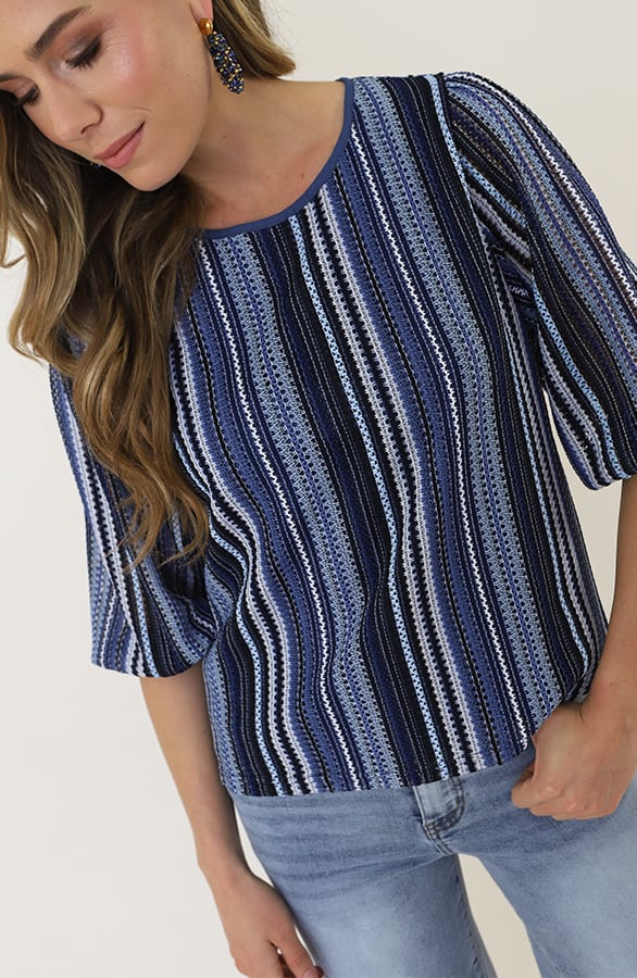 Gestreepte Pofmouw Top Navy – shirts & tops — foto 9