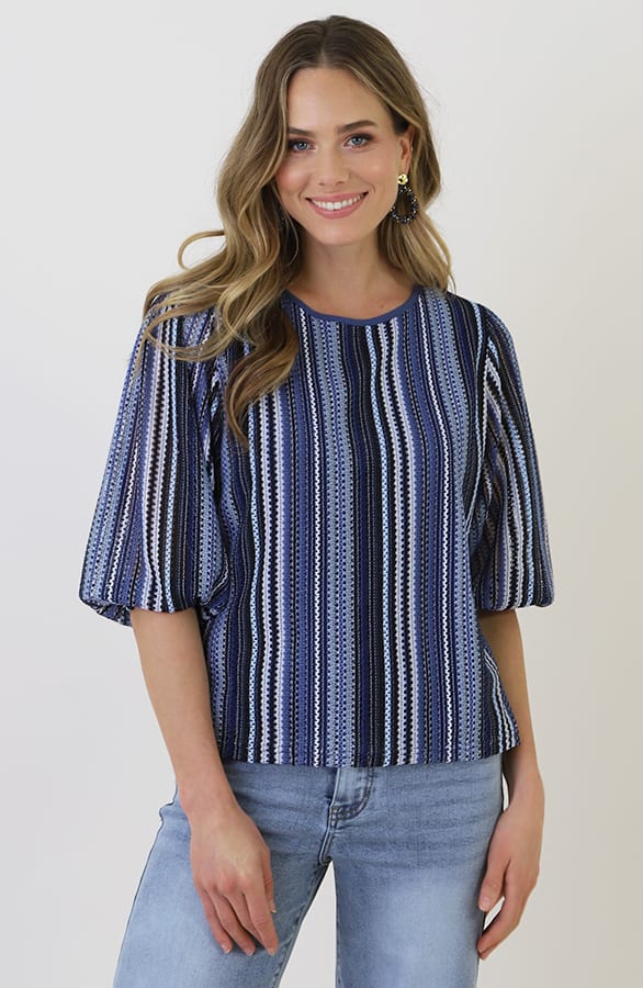 Gestreepte Pofmouw Top Navy – shirts & tops — foto 8