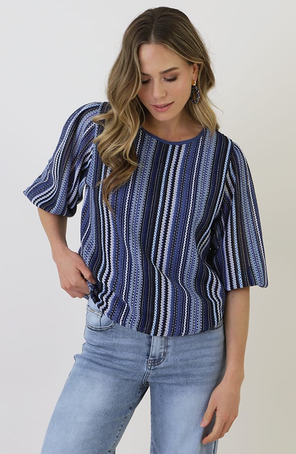 Gestreepte Pofmouw Top Navy – shirts & tops — foto 11