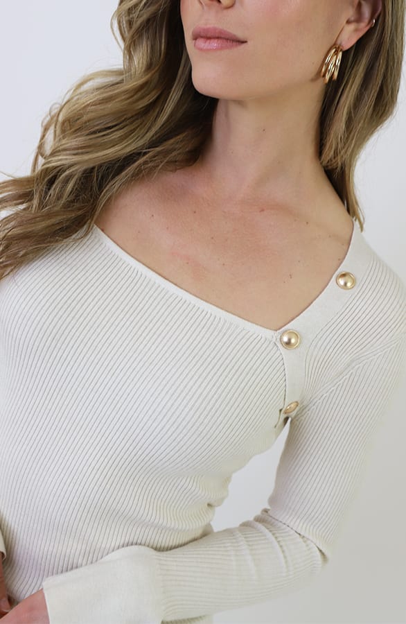 Gold Button Ribbed Knit Top Beige – shirts & tops — foto 5
