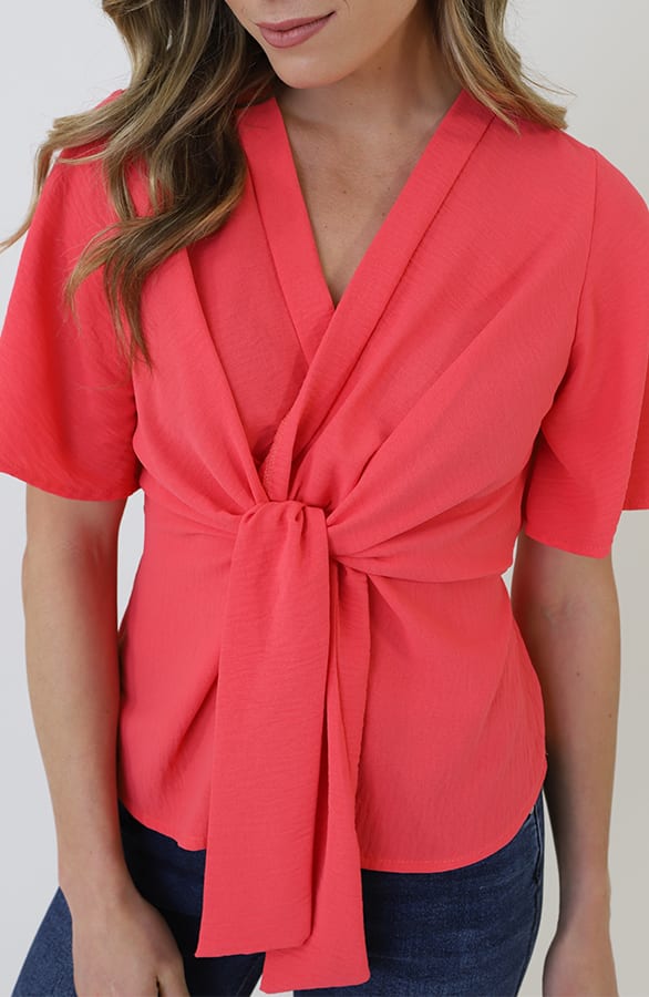 Knotted Butterfly Sleeve Top Koraal – shirts & tops — foto 9