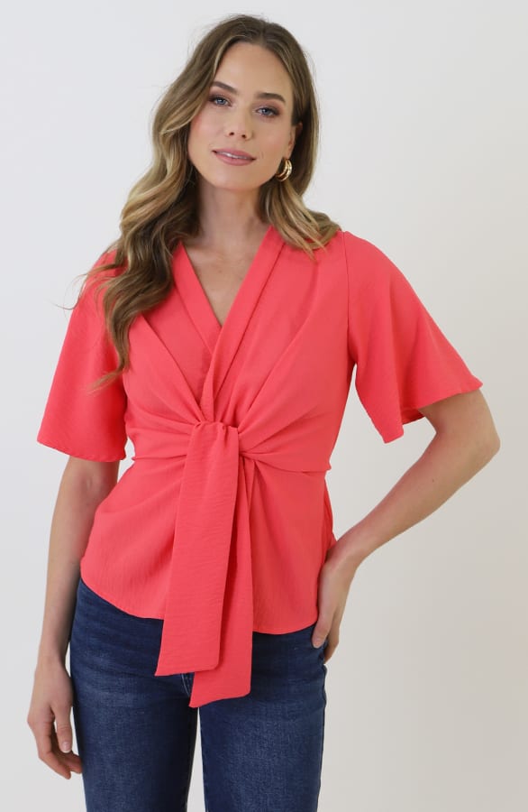 Knotted Butterfly Sleeve Top Koraal – shirts & tops — foto 11