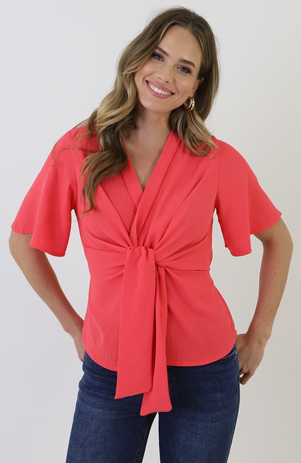 Knotted Butterfly Sleeve Top Koraal – shirts & tops — foto 6