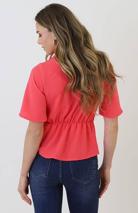 Knotted Butterfly Sleeve Top Koraal – shirts & tops — foto 8