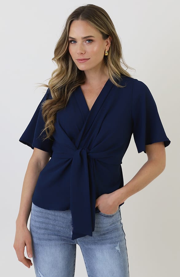 Knotted Butterfly Sleeve Top Navy – shirts & tops — foto 11