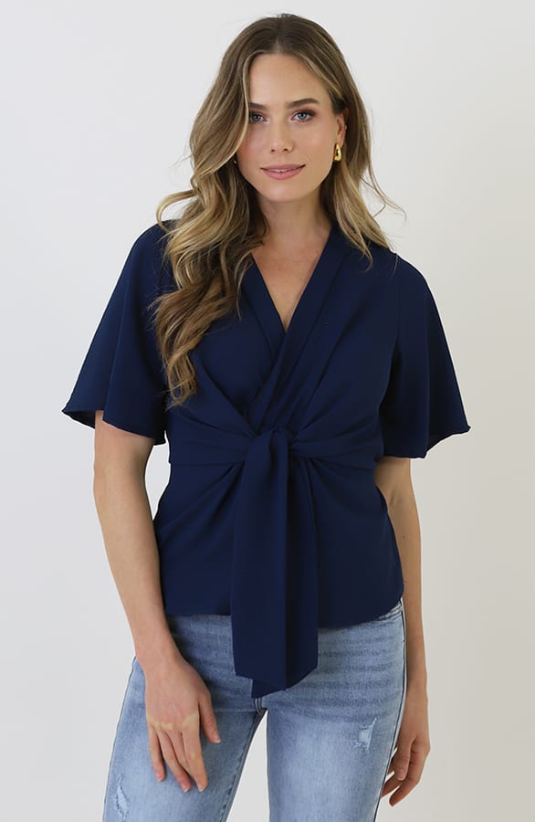 Knotted Butterfly Sleeve Top Navy – shirts & tops — foto 6