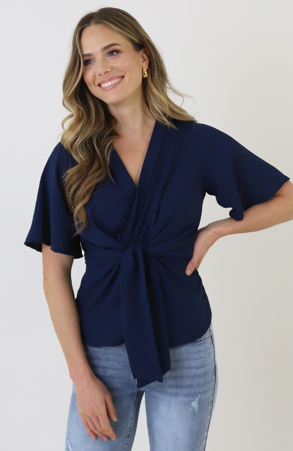 Knotted Butterfly Sleeve Top Navy – shirts & tops — foto 10
