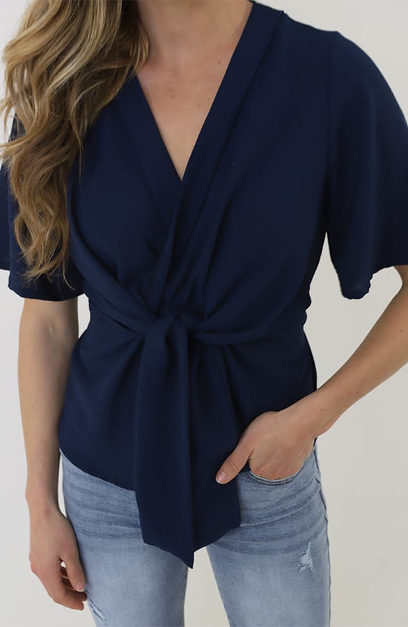 Knotted Butterfly Sleeve Top Navy – shirts & tops — foto 9