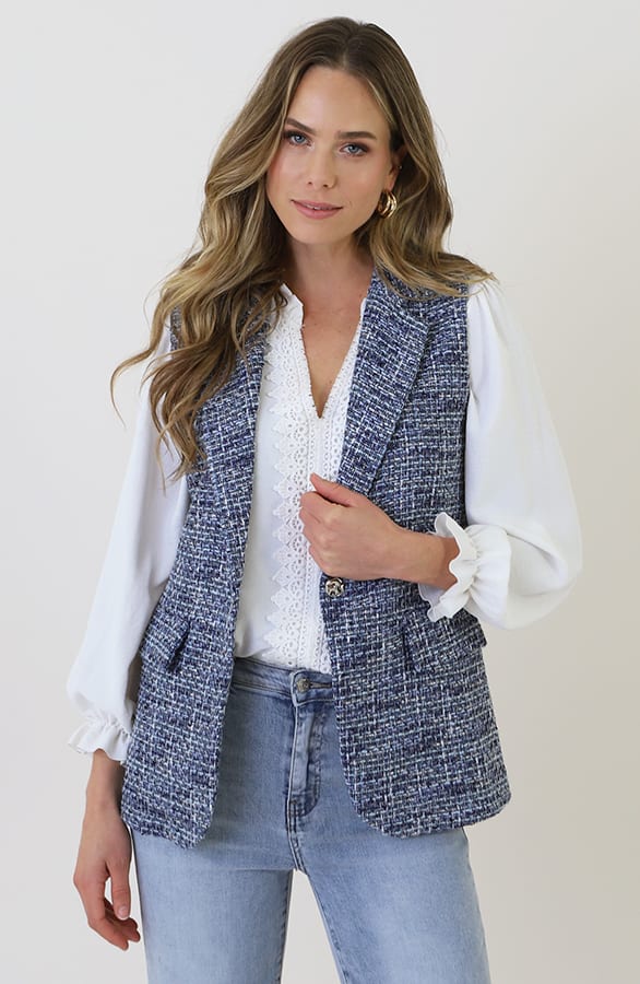 Luxe Tweed Gilet Lurex Navy – vesten — foto 9