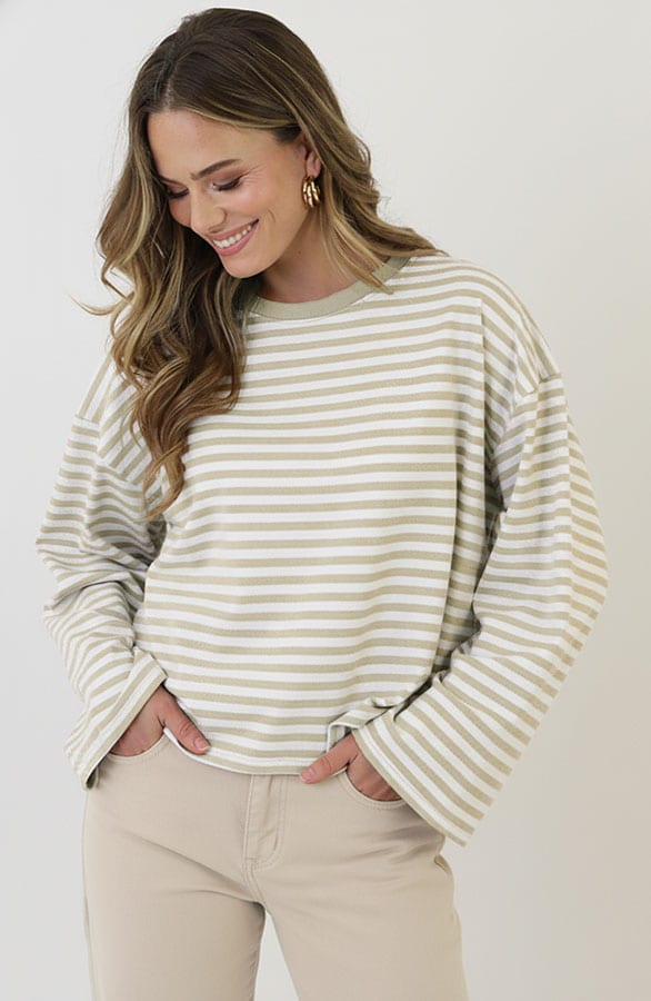 Oversized Gestreepte Katoenen Top Beige Off-White