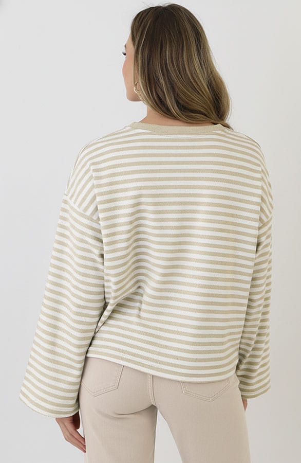 Oversized Gestreepte Katoenen Top Beige Off-White – shirts & tops — foto 3
