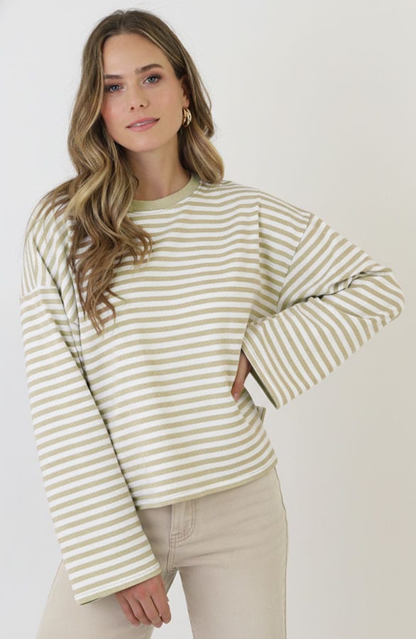 Oversized Gestreepte Katoenen Top Beige Off-White – shirts & tops — foto 2
