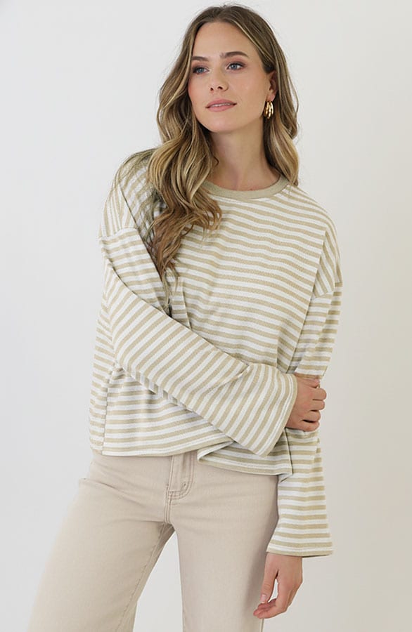 Oversized Gestreepte Katoenen Top Beige Off-White – shirts & tops — foto 5