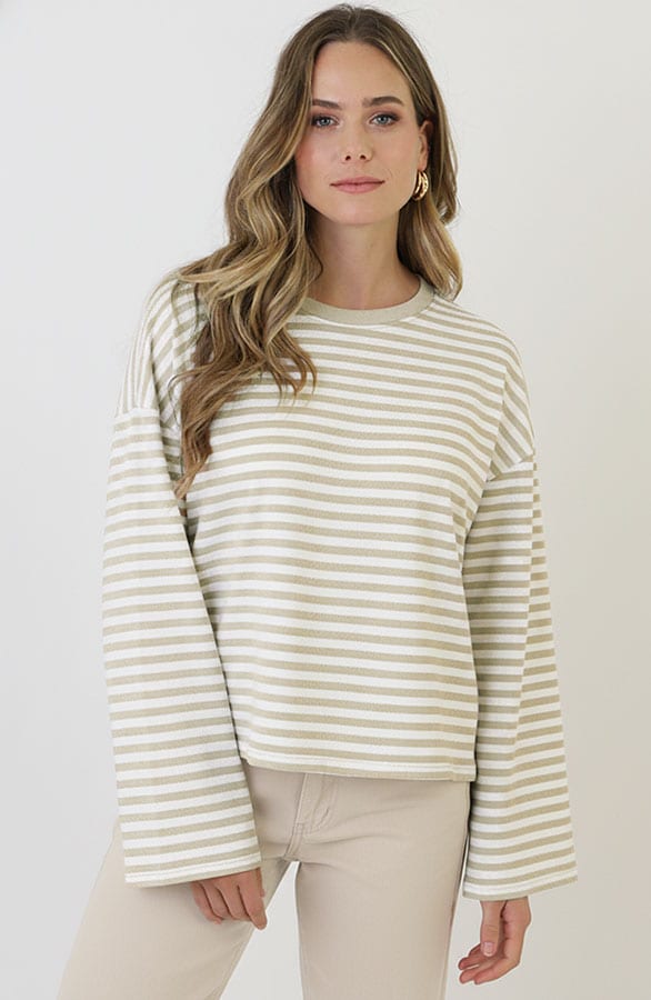 Oversized Gestreepte Katoenen Top Beige Off-White – shirts & tops — foto 6