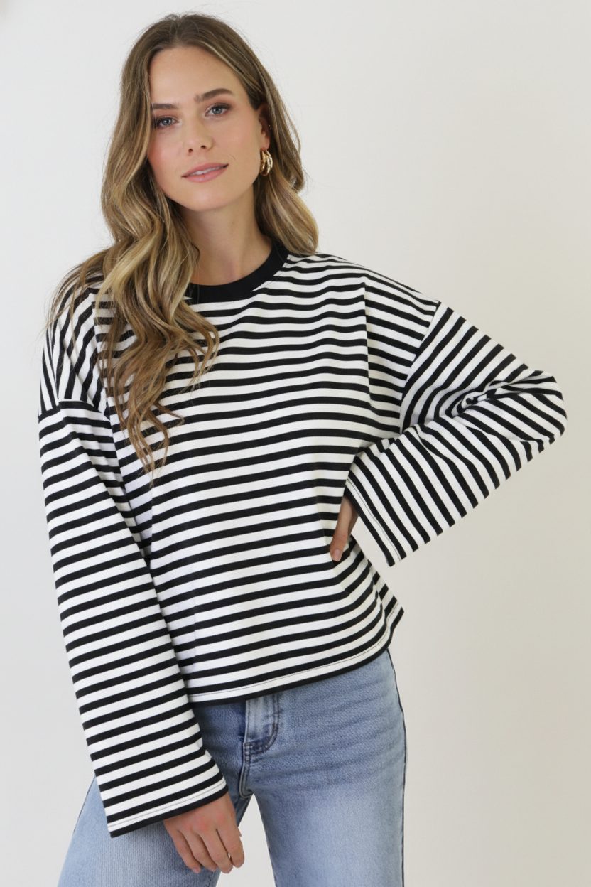 Oversized Gestreepte Katoenen Top Black Off white – shirts & tops — foto 6