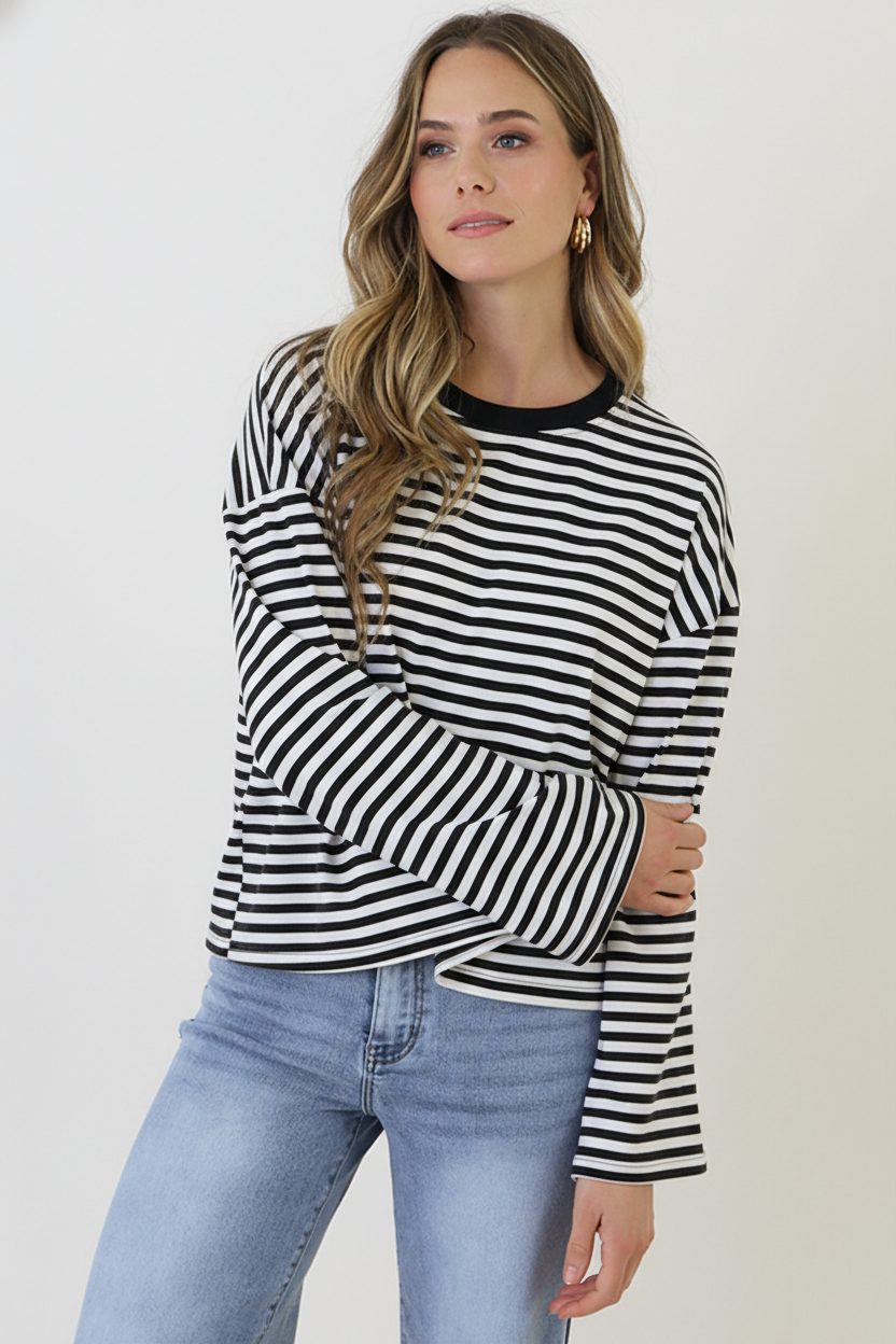 Oversized Gestreepte Katoenen Top Black Off white – shirts & tops