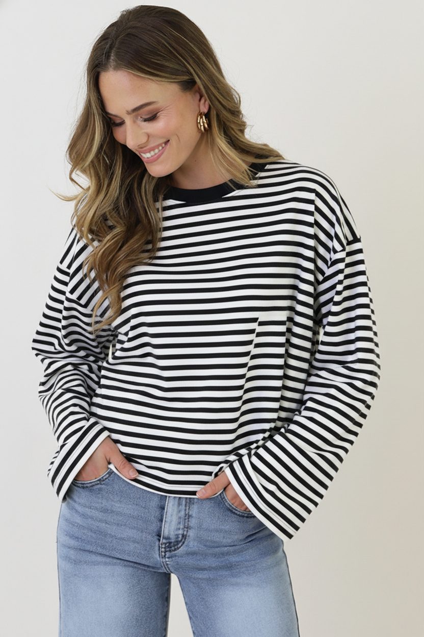 Oversized Gestreepte Katoenen Top Black Off white – shirts & tops — foto 5