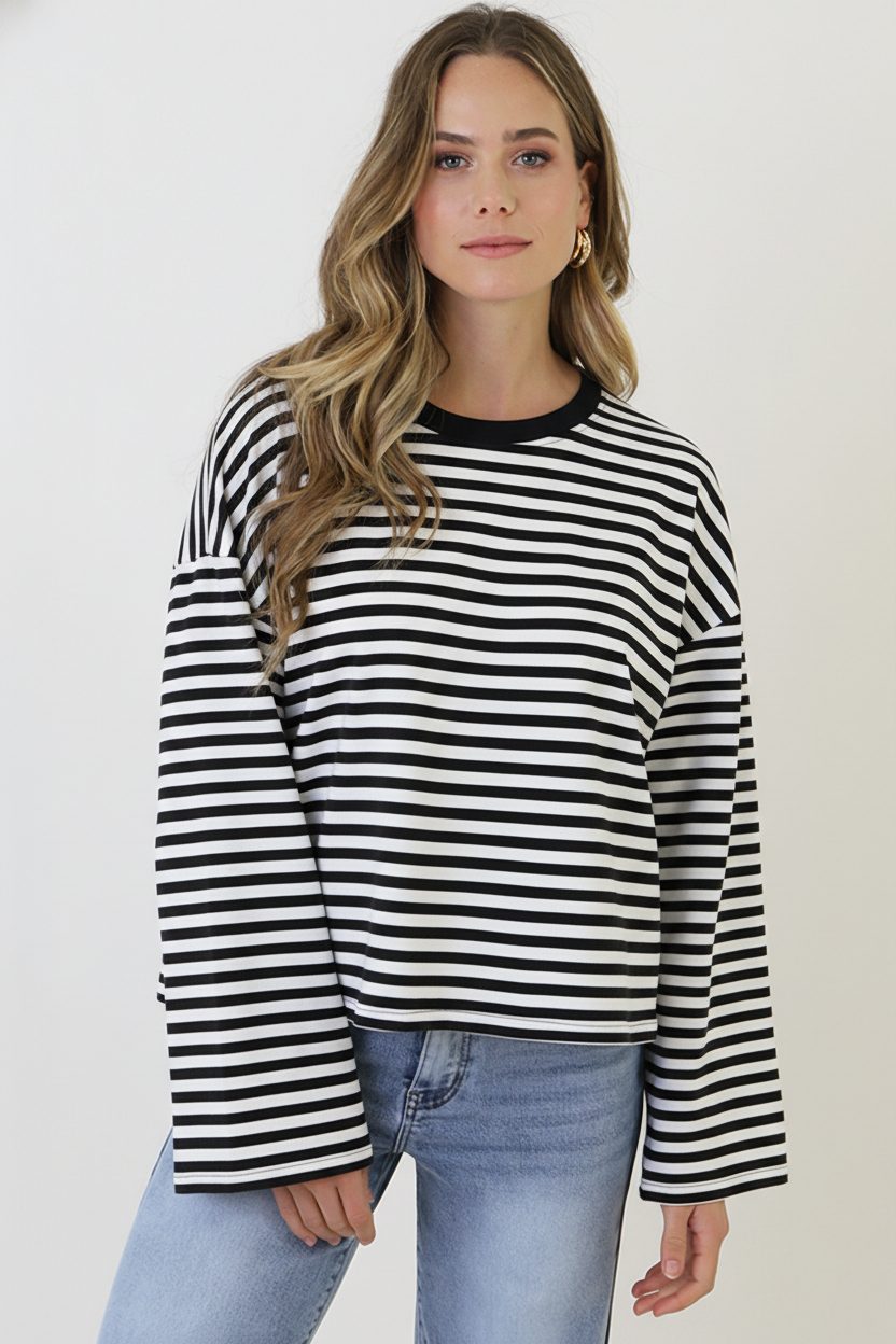 Oversized Gestreepte Katoenen Top Black Off white – shirts & tops — foto 2