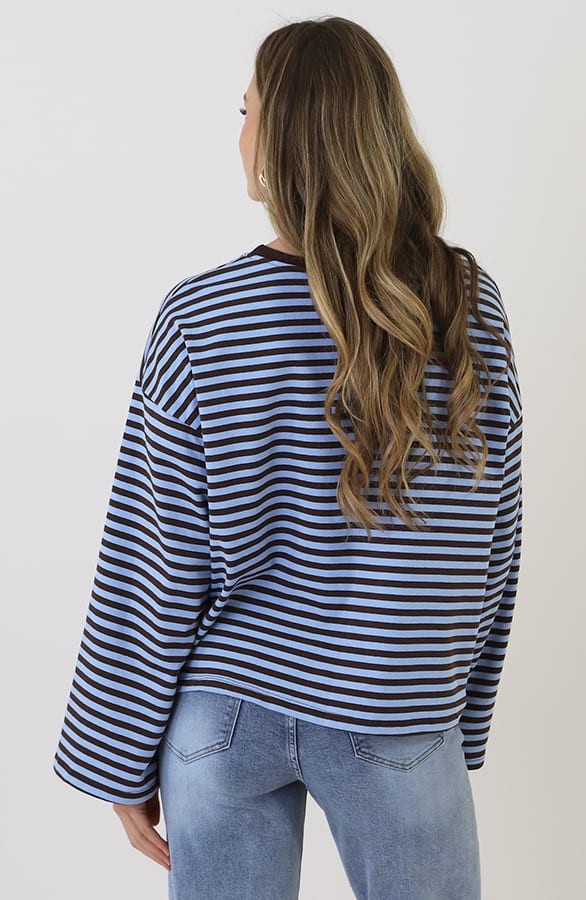 Oversized Gestreepte Katoenen Top Choco Baby Blue – shirts & tops — foto 3