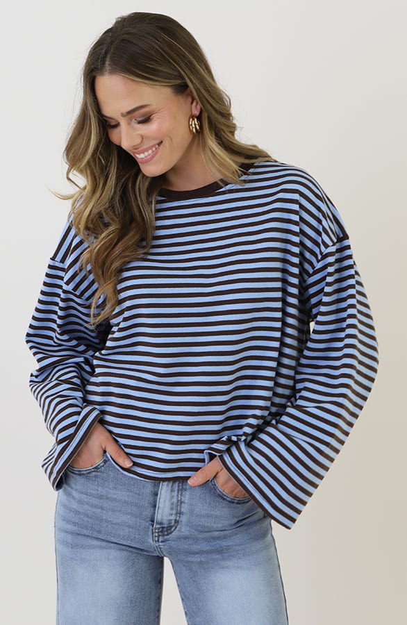 Oversized Gestreepte Katoenen Top Choco Baby Blue – shirts & tops — foto 5