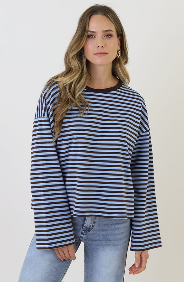 Oversized Gestreepte Katoenen Top Choco Baby Blue – shirts & tops — foto 2