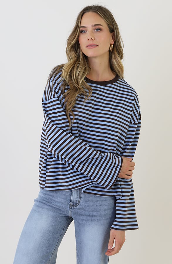 Oversized Gestreepte Katoenen Top Choco Baby Blue – shirts & tops — foto 6