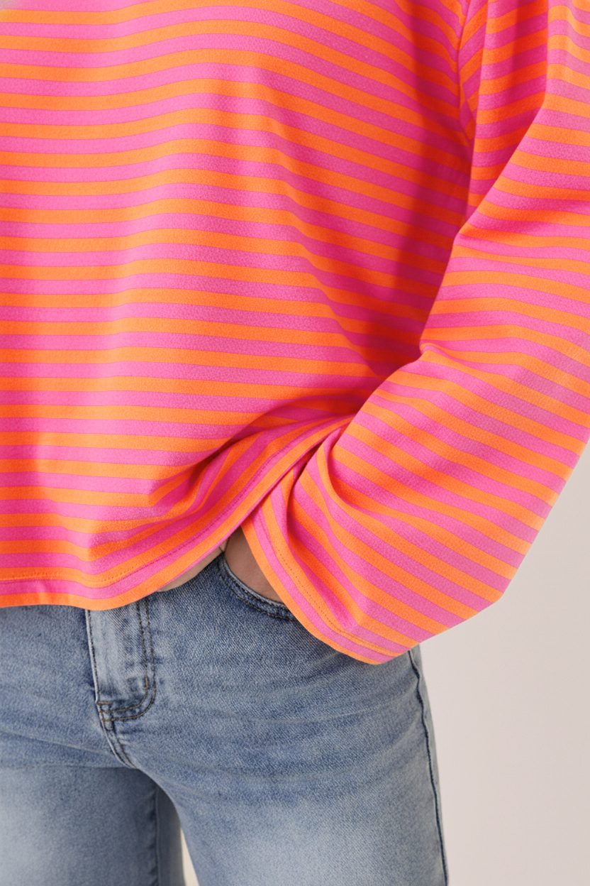 Oversized Gestreepte Katoenen Top Fuchsia Orange – shirts & tops — foto 4