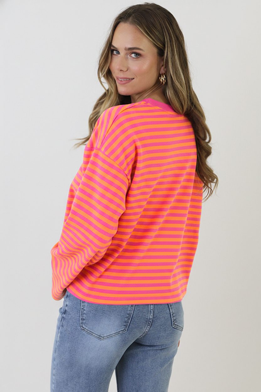 Oversized Gestreepte Katoenen Top Fuchsia Orange – shirts & tops — foto 3