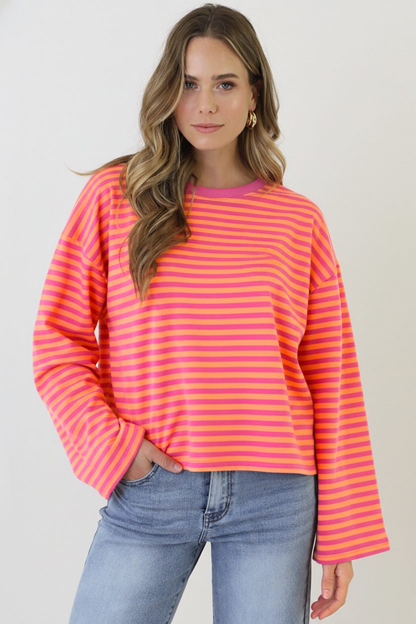 Oversized Gestreepte Katoenen Top Fuchsia Orange – shirts & tops — foto 5