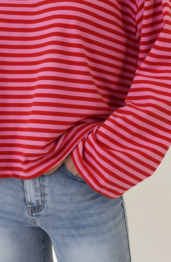 Oversized Gestreepte Katoenen Top Fuchsia Roze – shirts & tops — foto 4