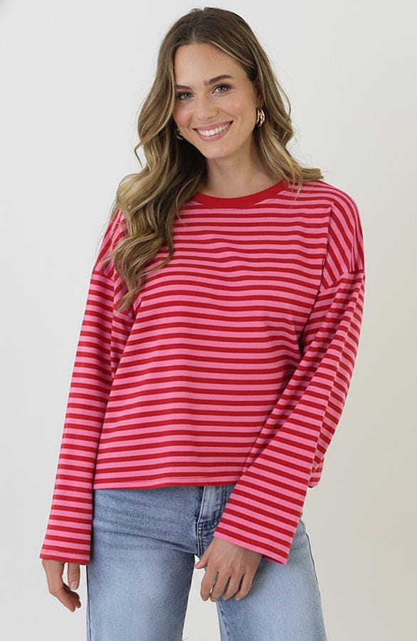 Oversized Gestreepte Katoenen Top Fuchsia Roze – shirts & tops — foto 2