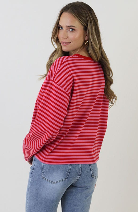 Oversized Gestreepte Katoenen Top Fuchsia Roze – shirts & tops — foto 3