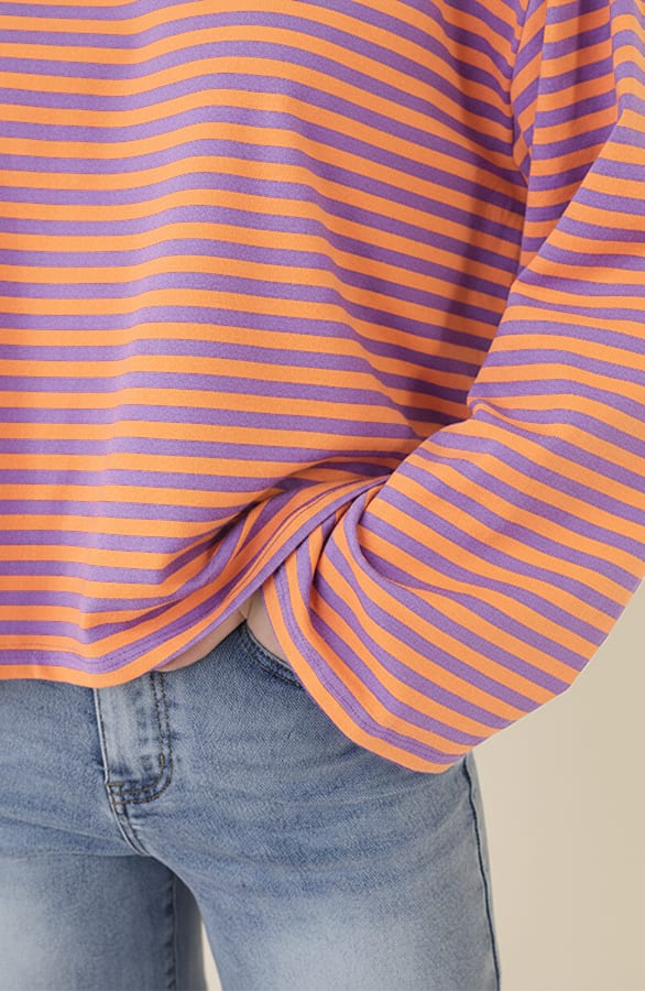 Oversized Gestreepte Katoenen Top Lila Orange – shirts & tops — foto 5