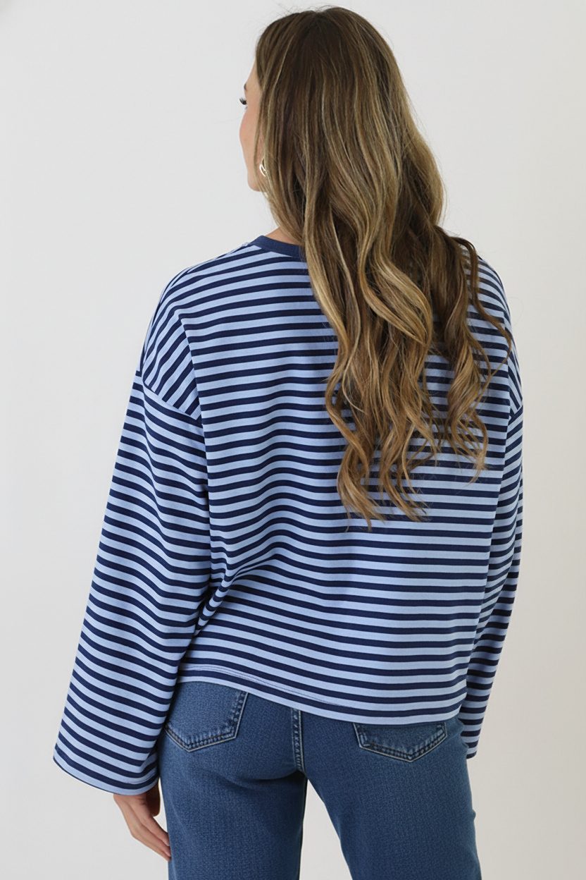 Oversized Gestreepte Katoenen Top Navy Baby Blue – shirts & tops — foto 3