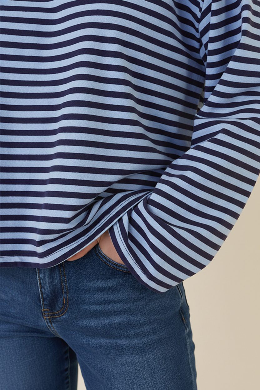 Oversized Gestreepte Katoenen Top Navy Baby Blue – shirts & tops — foto 4