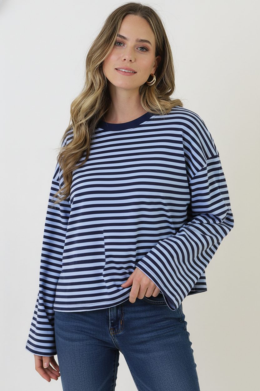 Oversized Gestreepte Katoenen Top Navy Baby Blue – shirts & tops — foto 2