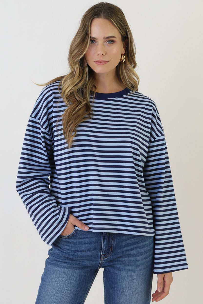 Oversized Gestreepte Katoenen Top Navy Baby Blue – shirts & tops — foto 6