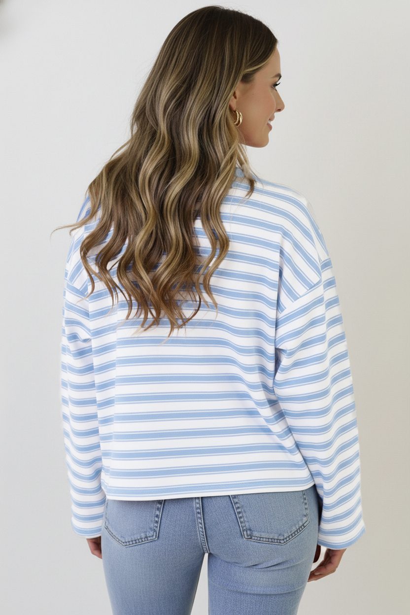 Oversized Gestreepte Viscose Top Baby Blue – shirts & tops — foto 3