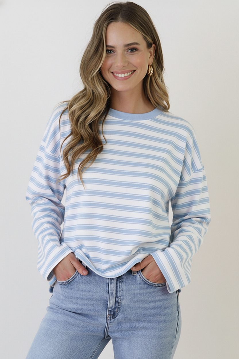 Oversized Gestreepte Viscose Top Baby Blue – shirts & tops — foto 2
