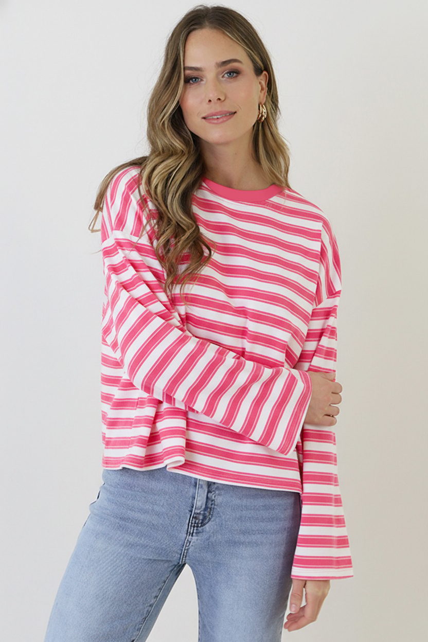 Oversized Gestreepte Viscose Top Fuchsia – shirts & tops — foto 2