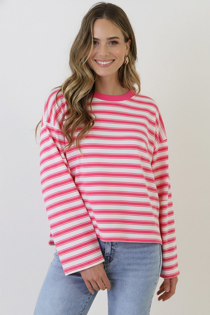 Oversized Gestreepte Viscose Top Fuchsia – shirts & tops — foto 5