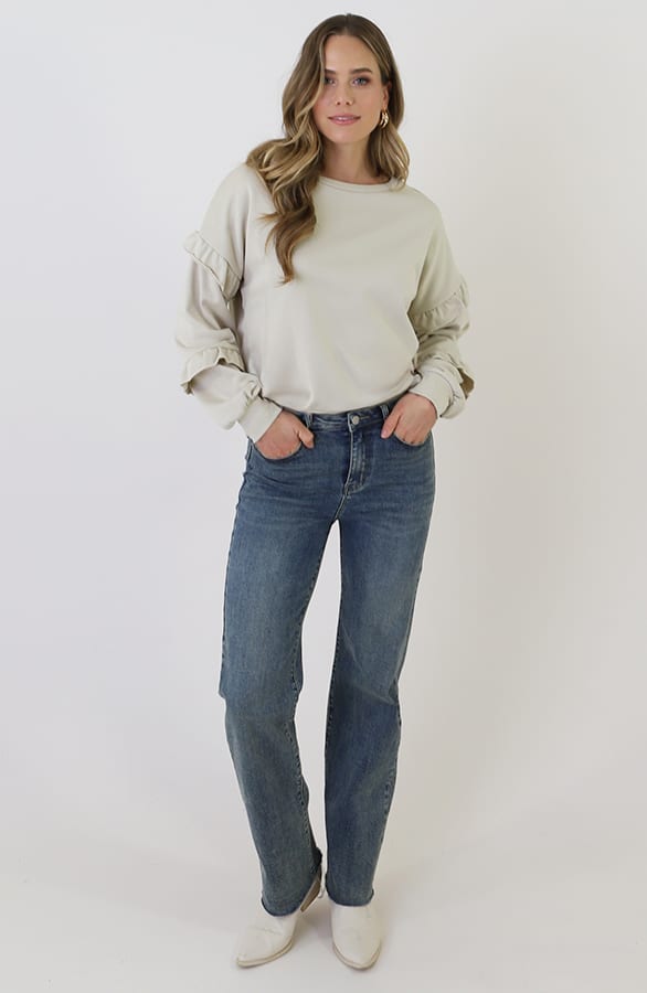 Ruffle Puff Sleeve Sweater Beige – truien — foto 6