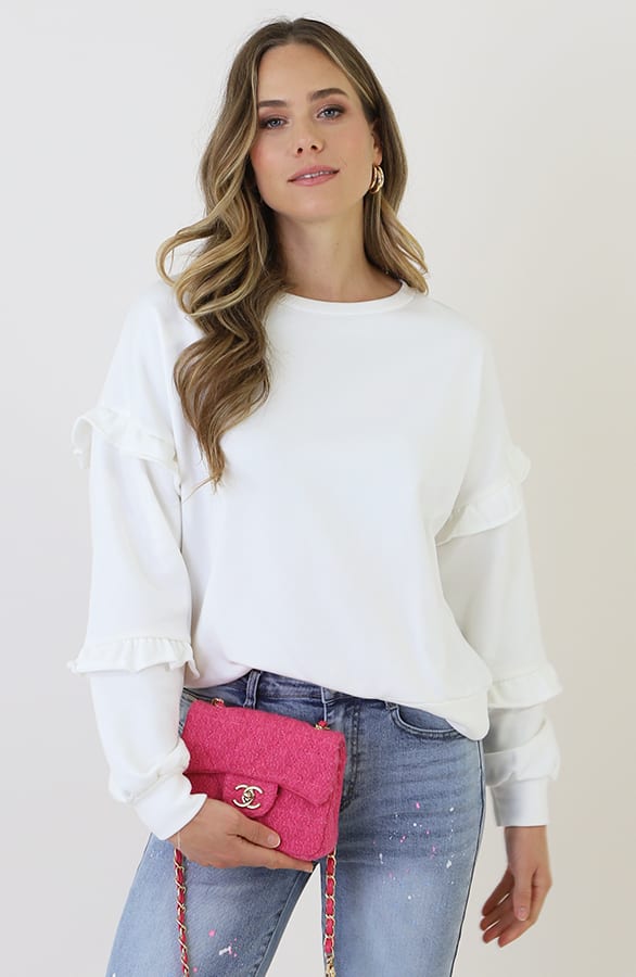 Ruffle Puff Sleeve Sweater Ecru – truien — foto 6