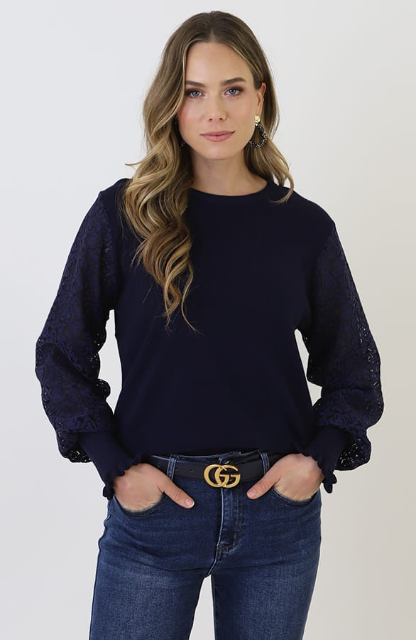 Soft Heart Sleeve Knit Navy – truien — foto 8